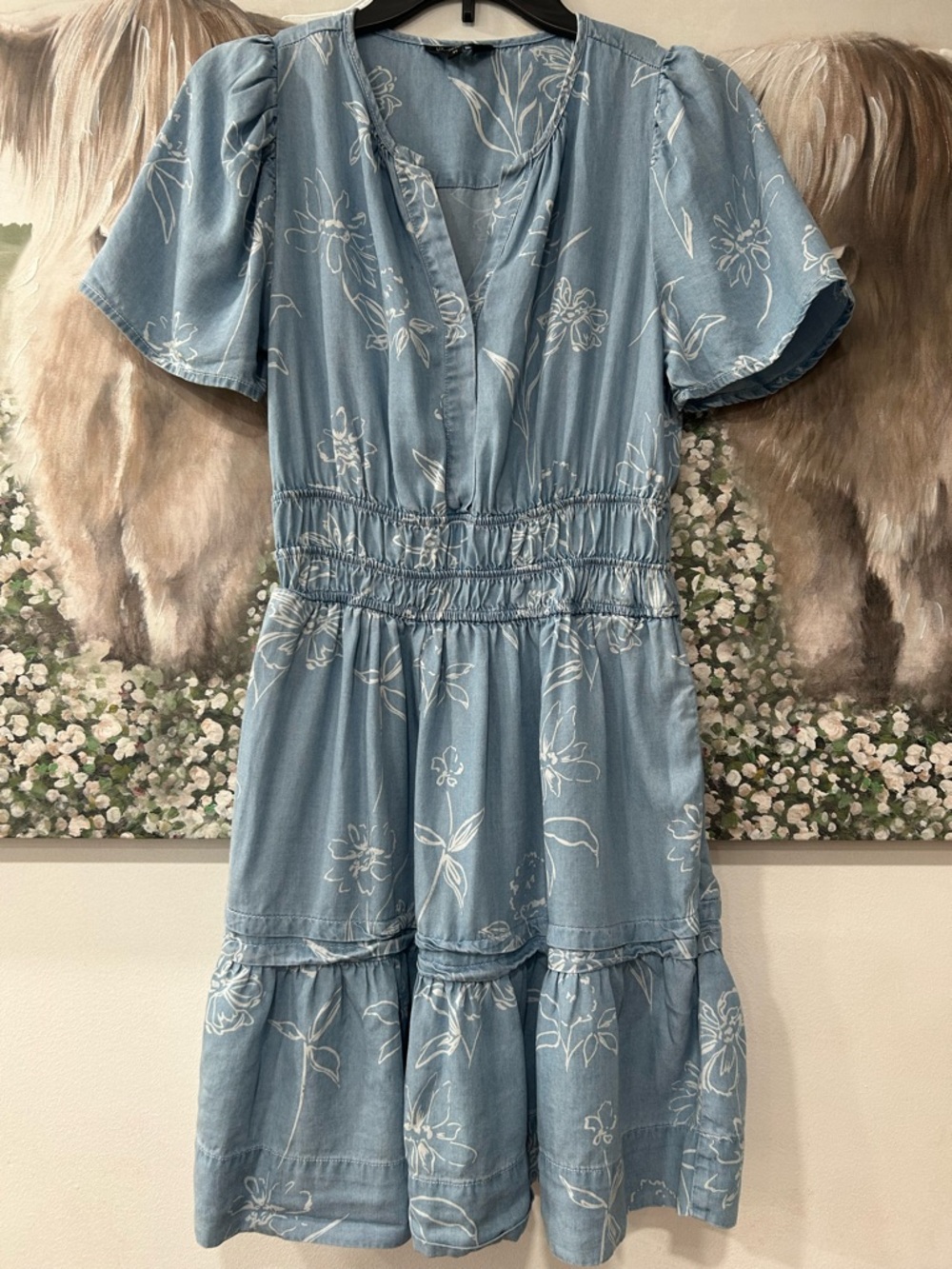 Velvet Heart Floral Denim Smocked Dress